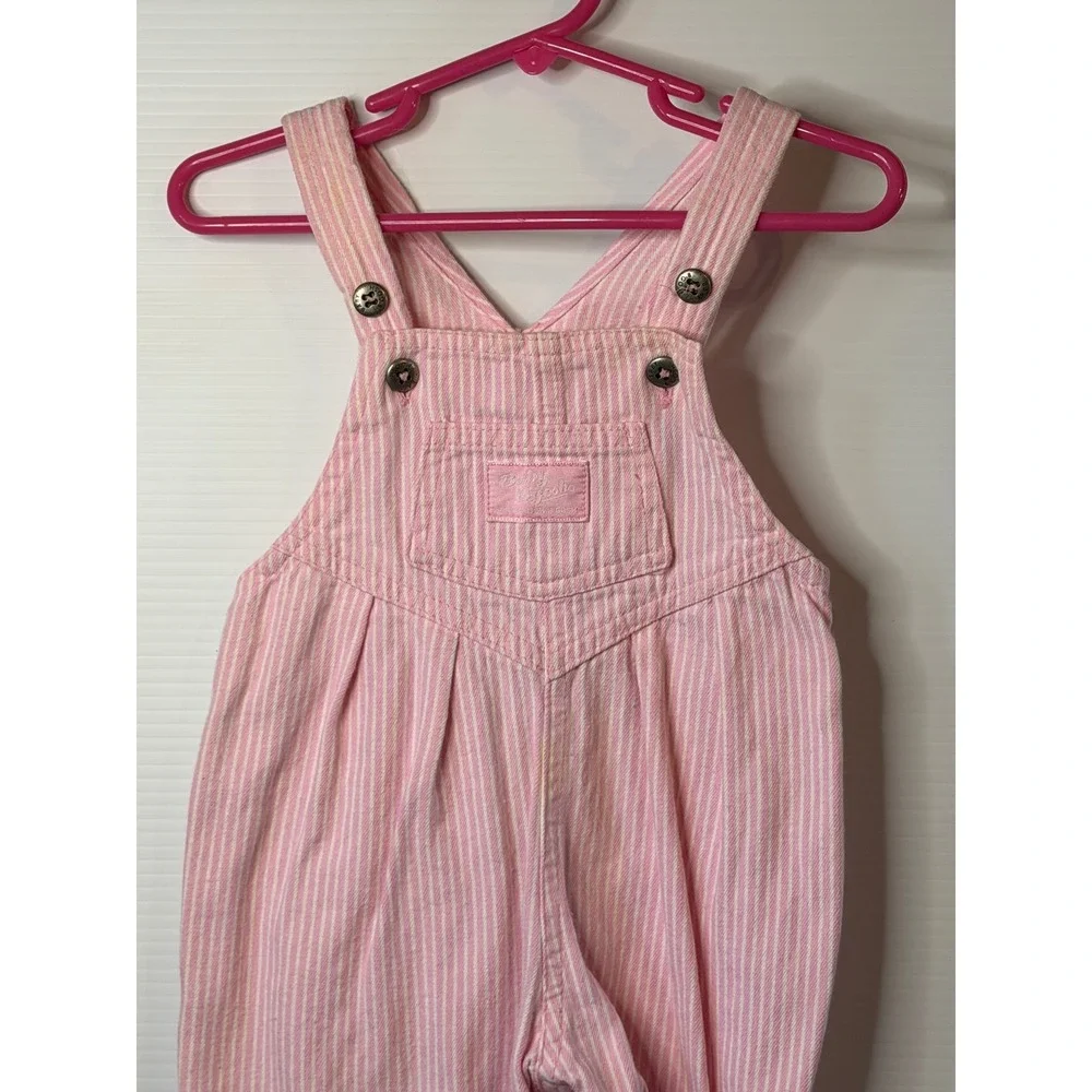 VTG OshKosh B'gosh Overalls Pink Hickory Stripe Cotton‎ Romper 3/6M Baby Girls